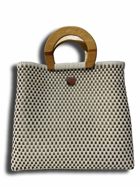 All Purpose Bag - Women's Beach Bag, Purse, Handbag, Cosmetic Pouch with Wooden Handle (Medium)